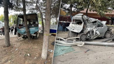 Freni patlayan midibüs iki araca çarpıp, parka daldı: 1 ölü, 15 yaralı