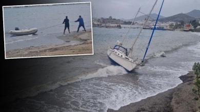 Bodrum'da kuvvetli rüzgar; balıkçı tekneleri hasar gördü, yelkenli karaya oturdu