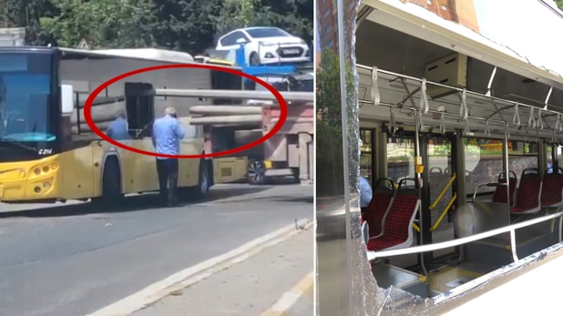 Otobüsün camından direk girdi; yolcular ölümden döndü