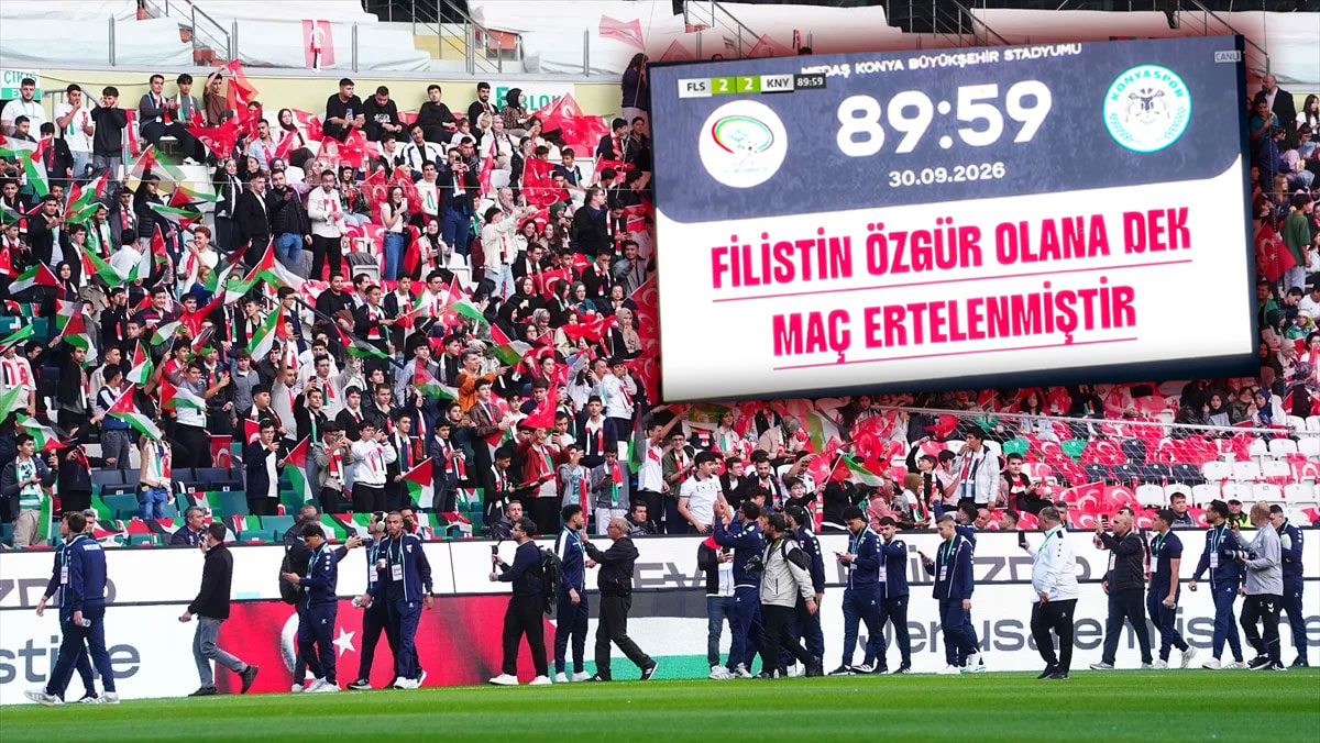 Filistin-Konya maçı 89,99. dakikada durduruldu: Skorborda damga vuran mesaj