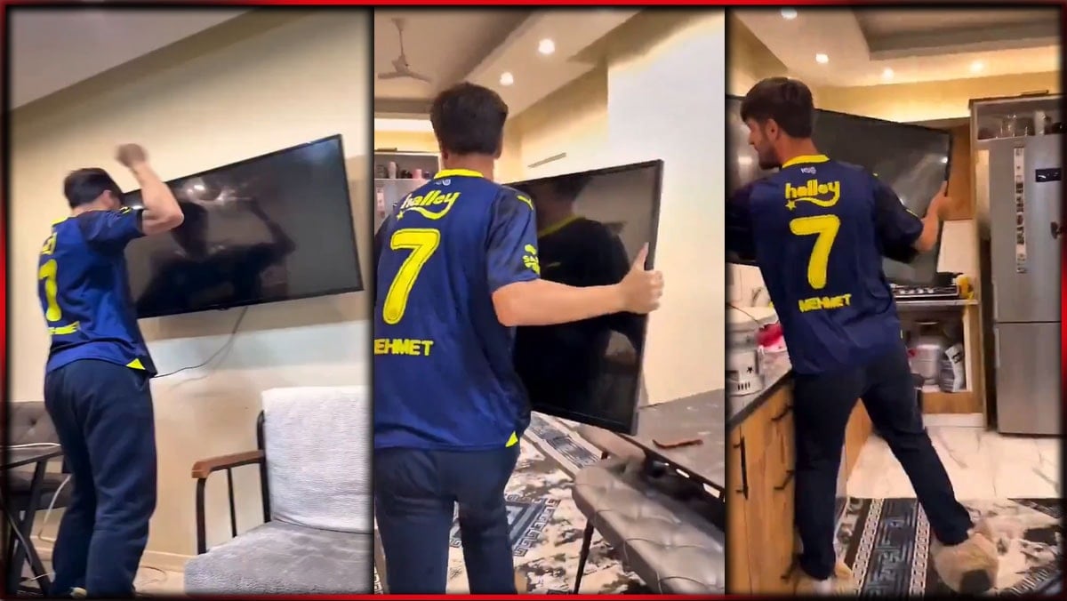 Derbi sonrası Fenerbahçeli taraftar televizyonu camdan attı