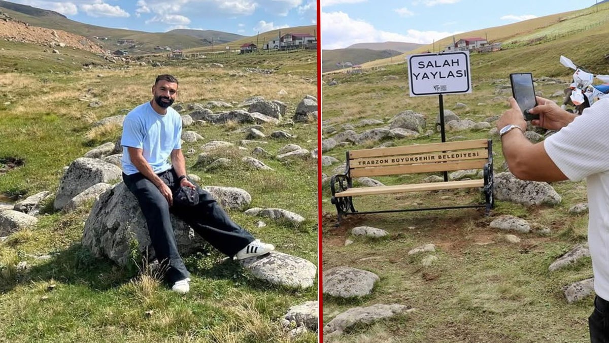 Salah’ın oturduğu taşın yanındaki tabela ve bank çalındı